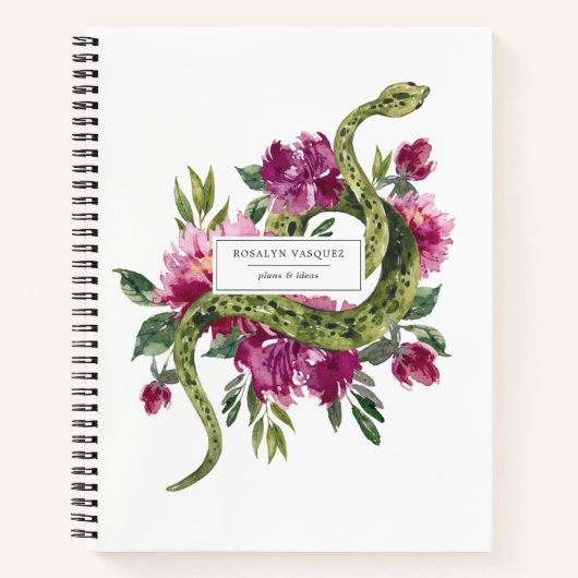 Aquarel Slang & Bloemige Gepersonaliseerde Agenda (Voorkant)