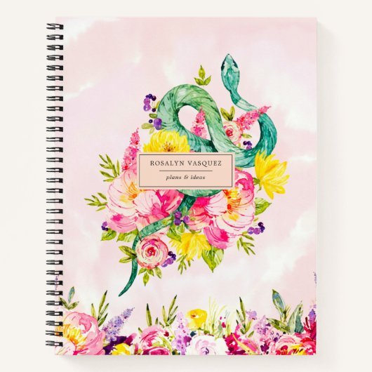 Aquarel Slang & Bloemige Gepersonaliseerde Agenda (Voorkant)