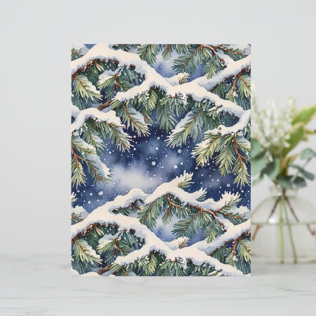 Aquarel Sneeuw Pijnbomen Scrapbook Papier (Staand voorkant)