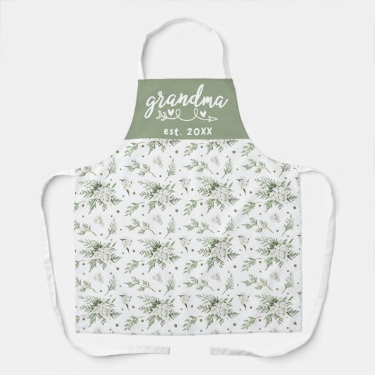 Aquarel Sneeuwbes Ceder Takken Oma Est Schort (Voorkant)