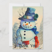 Aquarel Sneeuwman Plat Bedankkaart (Voorkant)