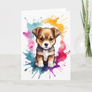 Aquarel Spat Kunst Puppy Spatverf Blank Kaart