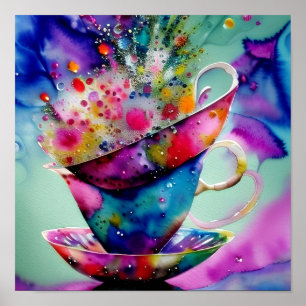 Aquarel spat thee kopjes poster