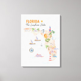 Aquarel Staat Kunstkaart van Florida Canvas Afdruk