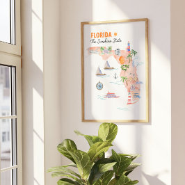 Aquarel Staatskunstkaart van Florida Poster