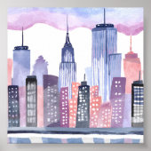 Aquarel Stadsgezicht Silhouette Schilderij Poster (Voorkant)