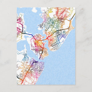 Aquarel stadsplattegrond van Mombasa Kenia Briefkaart