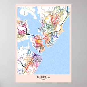 Aquarel stadsplattegrond van Mombasa Kenia Poster