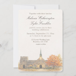 Aquarel Stenen Kapel Herfst Trouw Uitnodiging
