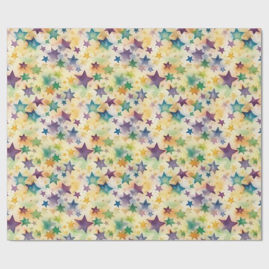 Aquarel sterren - veelkleurig cadeaupapier (Vlak)