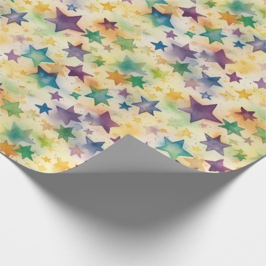 Aquarel sterren - veelkleurig cadeaupapier (Hoek)