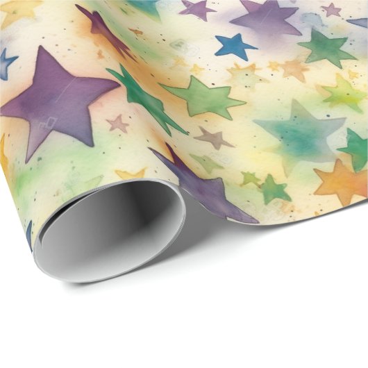 Aquarel sterren - veelkleurig cadeaupapier (Rol Hoek)