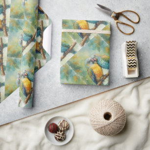 Aquarel stijl knuffelende papegaaien in liefde cadeaupapier