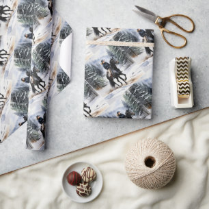 Aquarel stijl Winter Bos Pad Paardrijden Cadeaupapier