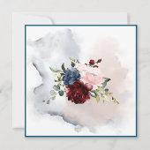 Aquarel Stofblauw Bourgondië Blushrozen Kaart (Achterkant)