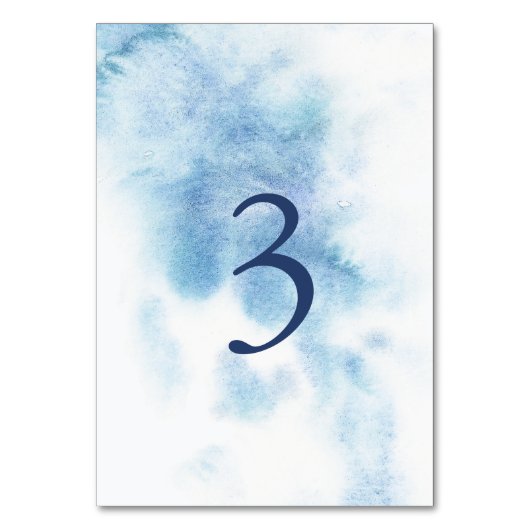 Aquarel Stofblauwe Winter Bruidstafel Nummer Kaart (Voorkant)