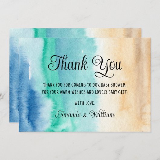 Aquarel strand baby shower bedankje bedankkaart (Voorkant / Achterkant)