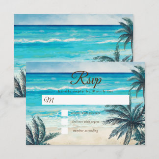 Aquarel Strand Blauw Oceaan Huwelijk Reactiekaart RSVP Kaartje