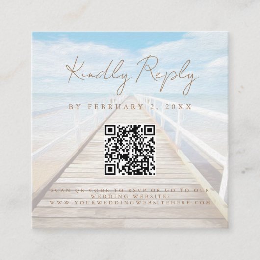 Aquarel Strand Bruiloft Scan Code RSVP Informatiekaartje (Voorkant)