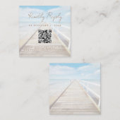 Aquarel Strand Bruiloft Scan Code RSVP Informatiekaartje (Voorkant / Achterkant)