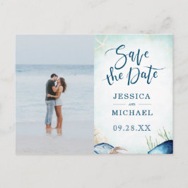 Aquarel Strand Calligrafie Foto Save The Date Uitnodiging Briefkaart