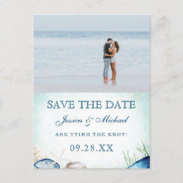 Aquarel Strand Calligrafie Foto Save The Date Uitnodiging Briefkaart
