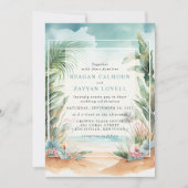 Aquarel Strand Palm Boog Trouw Uitnodiging (Voorkant)