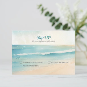 Aquarel Strand Riemen Huwelijk RSVP Antwoord