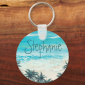 Aquarel Strand Tropische Naam Monogram Sleutelhanger (Voorkant)