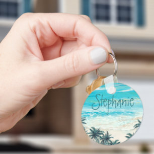 Aquarel Strand Tropische Naam Monogram Sleutelhanger