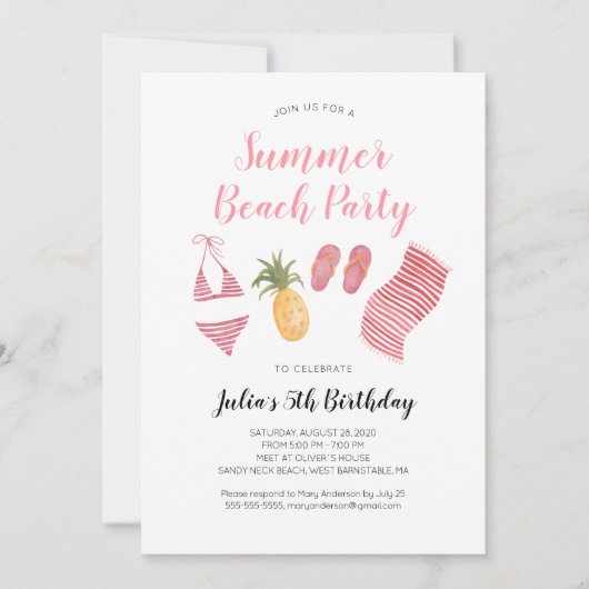 Aquarel strand verjaardagsfeest uitnodiging (Voorkant)