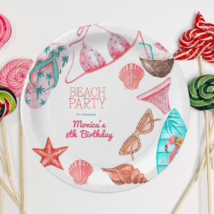 aquarel strand zomer feest verjaardag papieren bordje