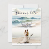 Aquarel Strandgolven Kust Save the Date Foto Kaart (Voorkant)