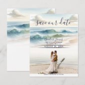 Aquarel Strandgolven Kust Save the Date Foto Kaart (Voorkant / Achterkant)