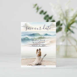 Aquarel Strandgolven Kust Save the Date Foto Kaart