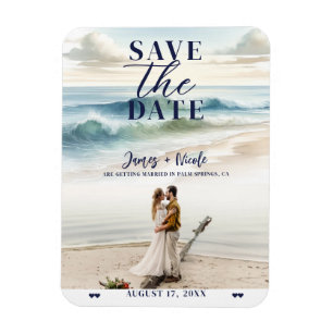 Aquarel Strandgolven Kust Save the Date Foto Magneet