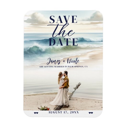 Aquarel Strandgolven Kust Save the Date Foto Magneet (Verticaal)