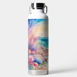 AQUAREL STRANDSCÈNE MET SCHELPEN WATERFLES