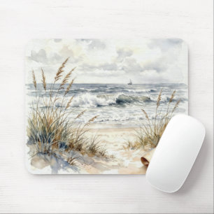 Aquarel strandtafereel met omgekrulde pagina muismat