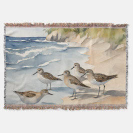 Aquarel Strandtafereel Strandlopers Zeevogels Deken