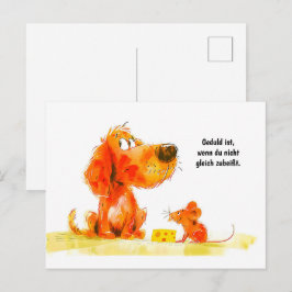 Aquarel stripboek hond en muis met kaas feestdagenkaart