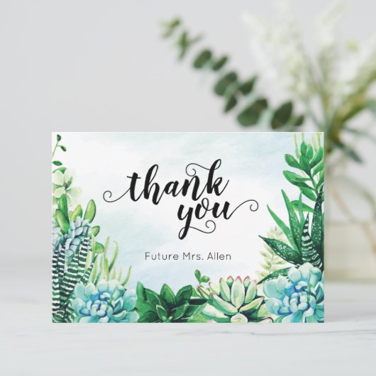 Aquarel Succulent Bruiloftsborrel Platte Bedankkaa Bedankkaart (Staand voorkant)