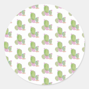 Aquarel Succulente Cactus Handgeschilderd Ontwerp  Ronde Sticker