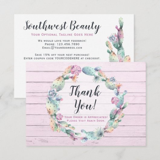 Aquarel Succulente Cactus Rustieke Bedankkaart Kaart (Voorkant / Achterkant)