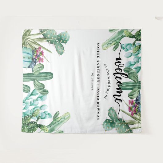 Aquarel Succulente Cactus Trouw Achtergrond Wandkleed (Voorkant (horizontaal))