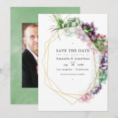 Aquarel Succulente Geometrische Trouwfoto Save The Date (Voorkant / Achterkant)