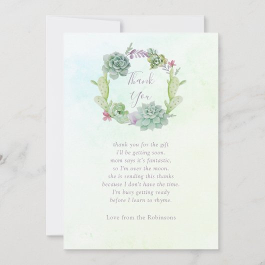 Aquarel Succulenten Baby Shower Bedankt (Voorkant)