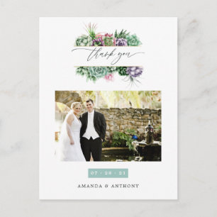 Aquarel Succulenten Trouwfoto Bedankt Briefkaart