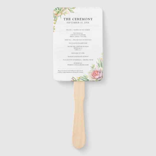 Aquarel Succulenten Trouwprogramma & Feestlijst Handwaaier (Voorkant)