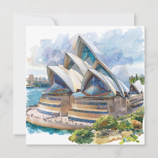 Aquarel Sydney Opera House Aussie Feestdagenkaart (Voorkant)